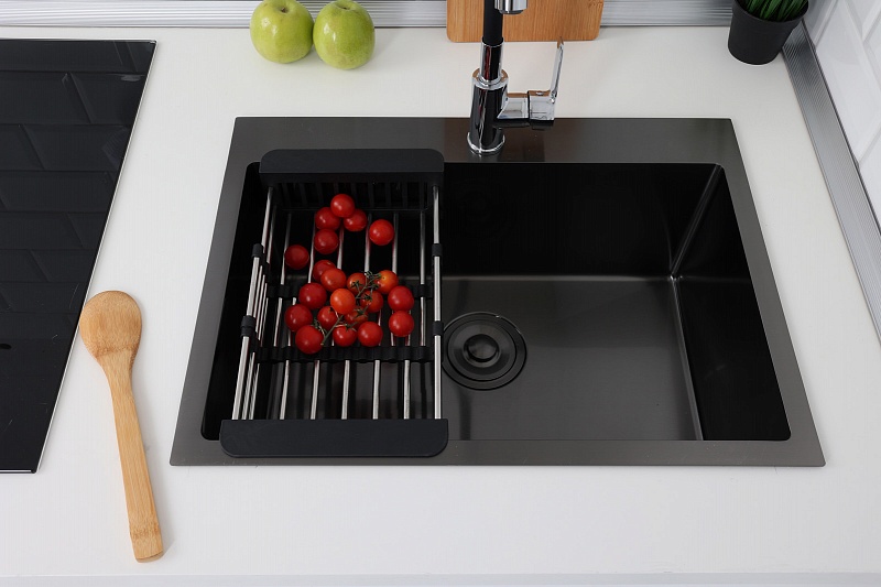 Мойка НАНО Черный 650*450мм, в комплекте дозатор, сетка - фото с сайта Мебельщик - мебельная фурнитура Мойка НАНО Черный 650*450мм, в комплекте дозатор, сетка - фото с сайта Мебельщик - мебельная фурнитура